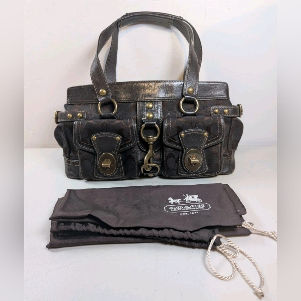 Coach Brown Signature Mandy 65th Anniversary Legacy Turnlock Shoulder Bag 11143